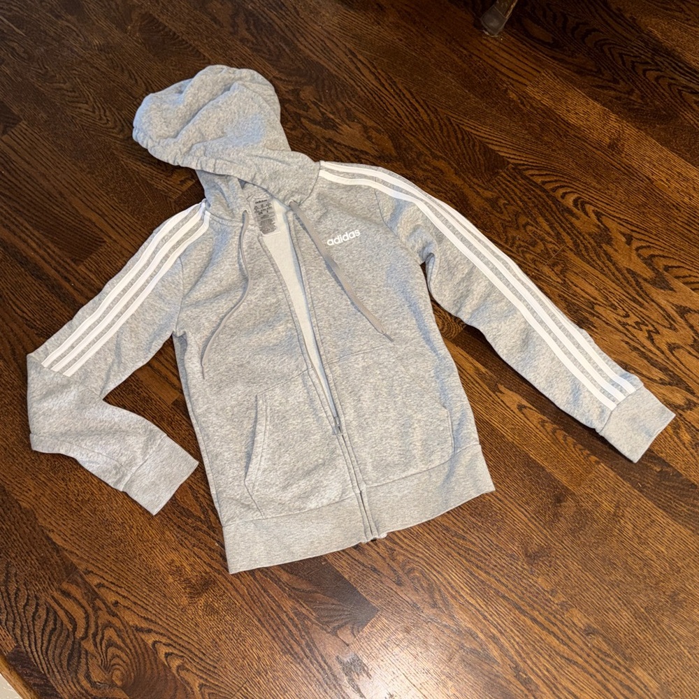 Adidas Light Gray Hoodie with White Stripes